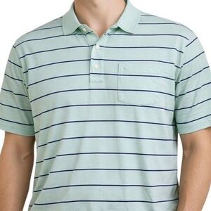 Criquet Mens XXL Mint Green Striped Polo Shirt‎ Organic Cotton Golf Preppy